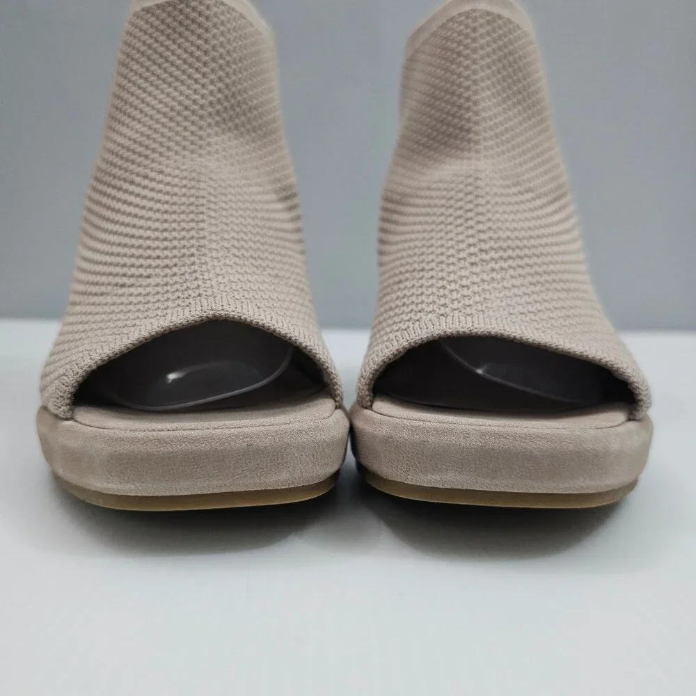 Eileen Fisher Gavis Peep Toe Bootie Womens 9 Blush Knit Block Heel Neutral NEW